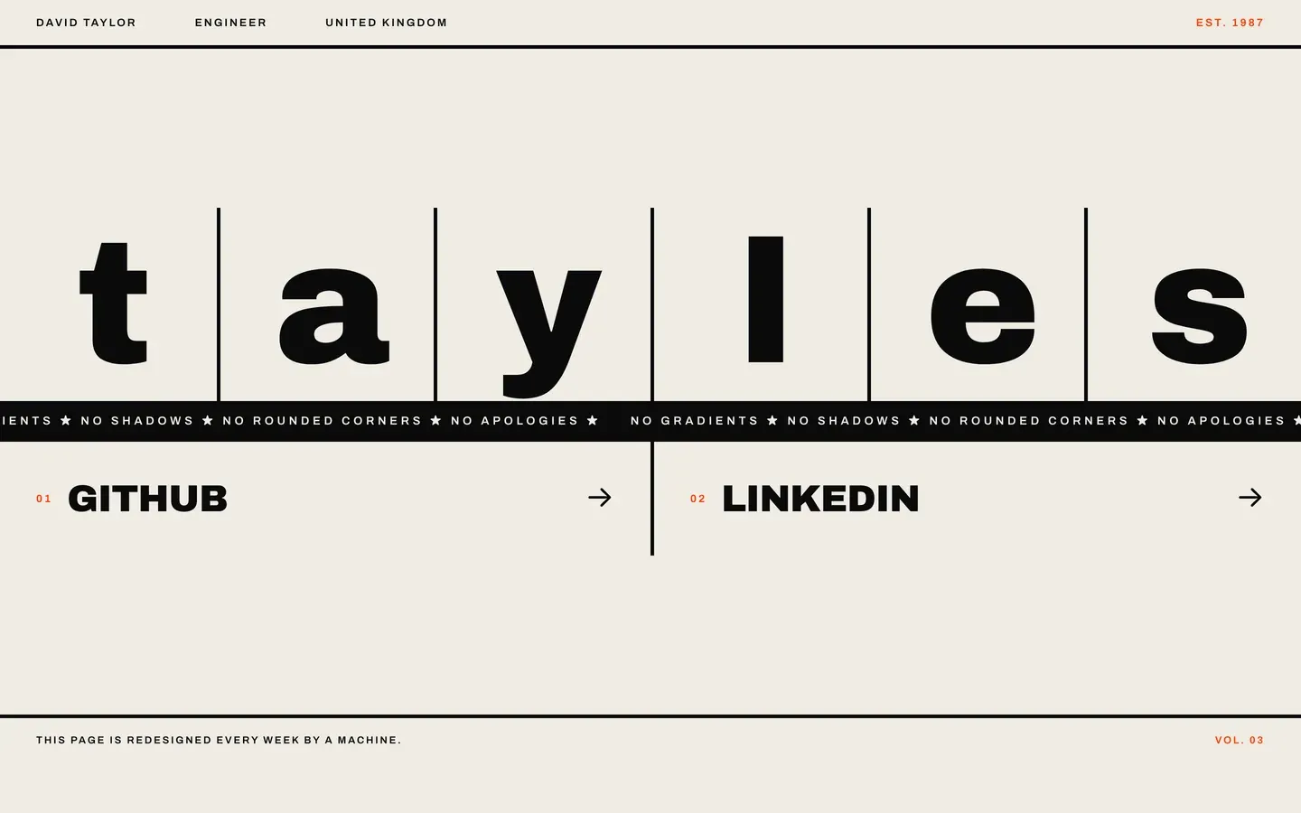 Screenshot of the Brutalist design